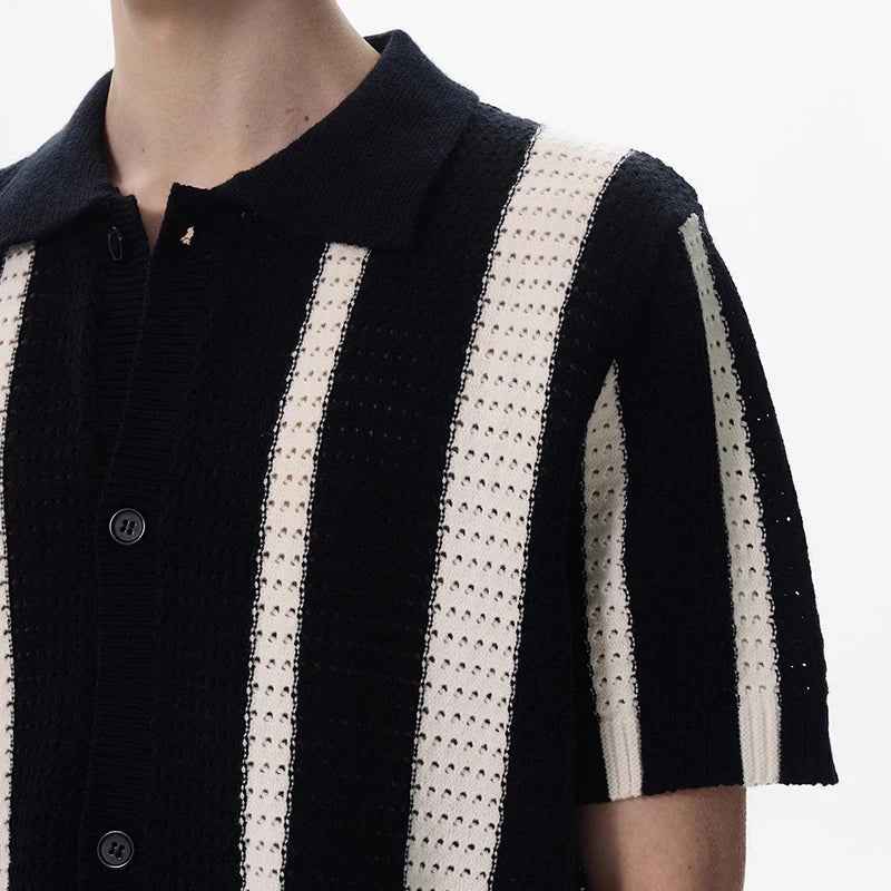 Streetwear Cool Luxury Striped Hollow Out Cardigan