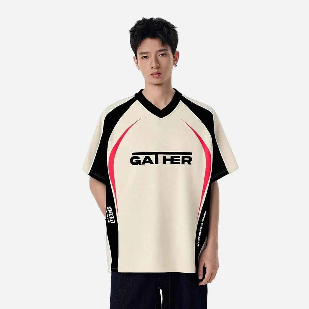 Contrast Paneled Crew-Neck Collar Short Sleeve T-Shirt