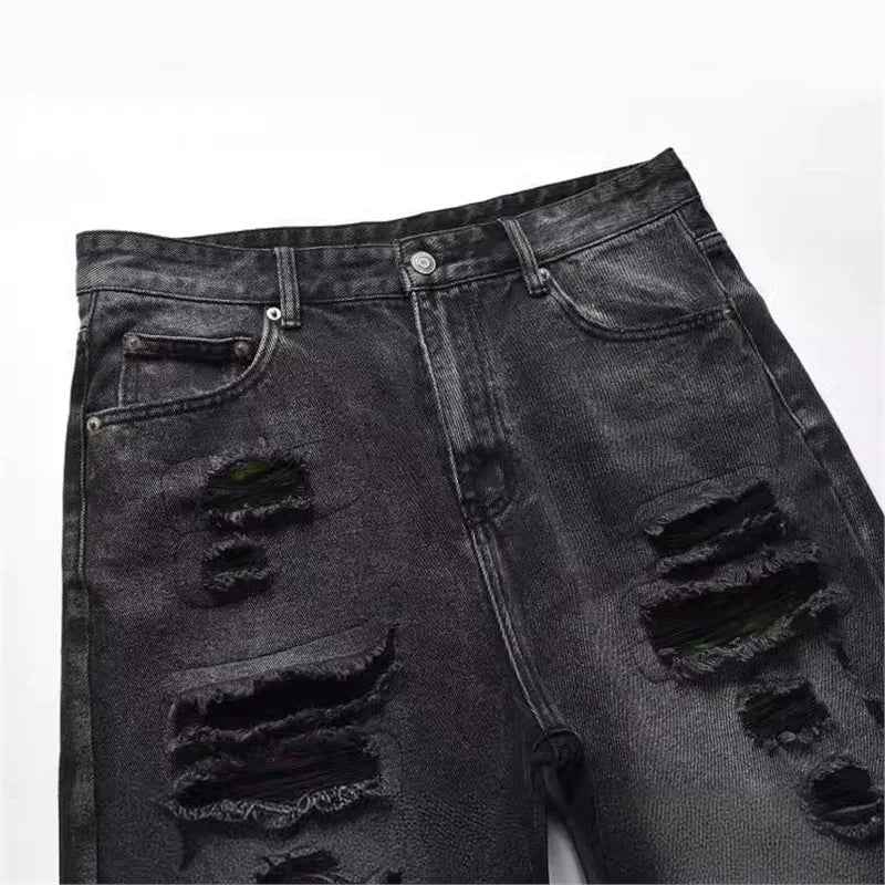 Cozy Streetwear Ripped Black Denim Short