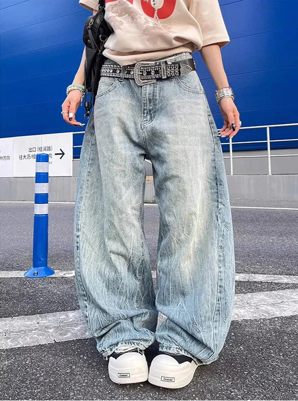 Insulated Streetwear Trashy Oversized Light Blue Denim Jeans - Luxuryurbanwear