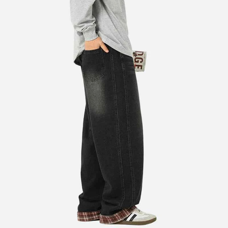 American Casual Plaid Patchwork Washed Jeans