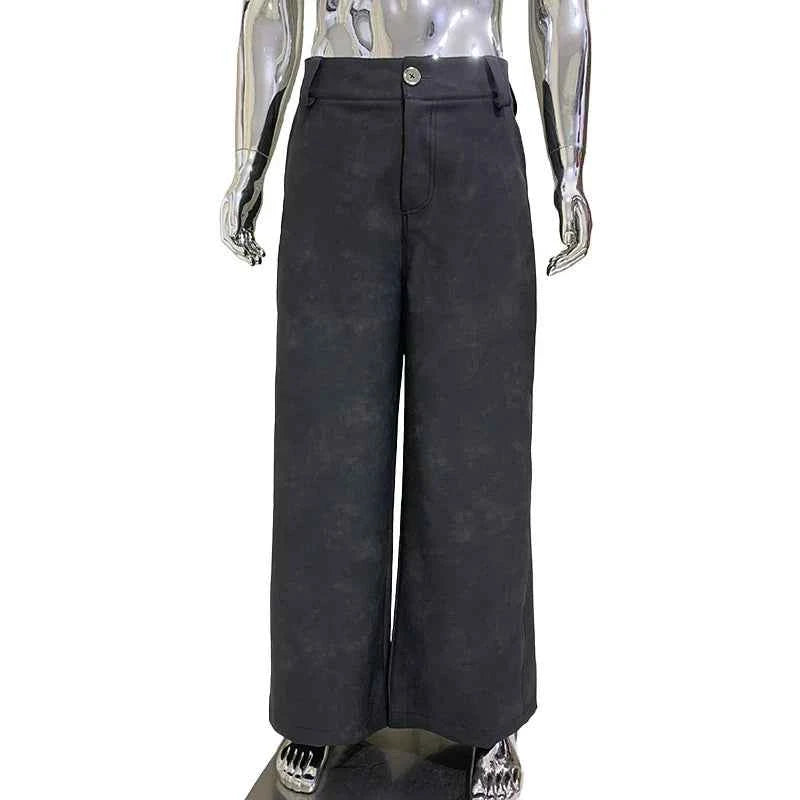 Women Luxury Brown Wide Leg Leather Pants