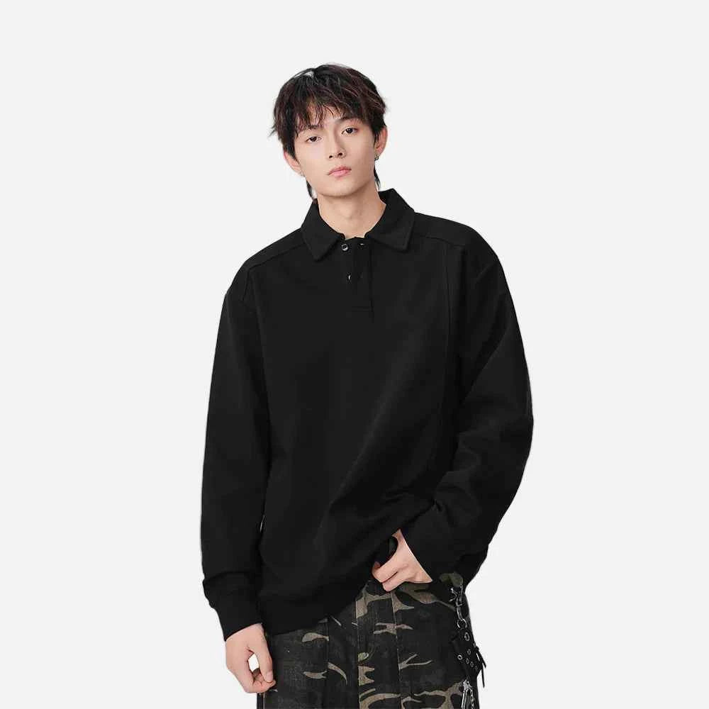 Classic Loose Fit Long Sleeve Polo Sweatshirt