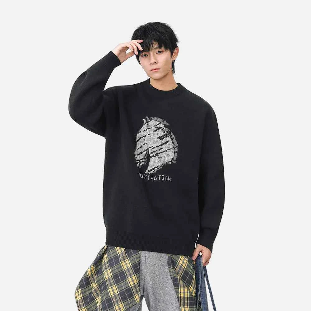 Cozy Winter Horse Pattern Crewneck Sweater