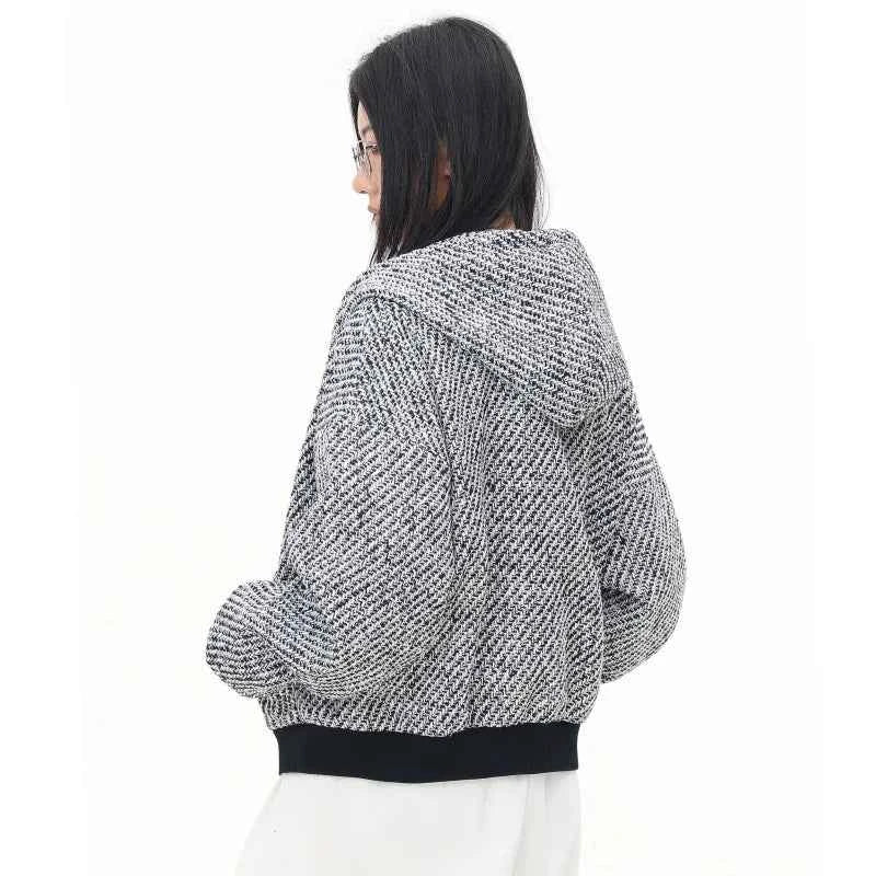 Y2K Elegant Gray Zip-Up Hooded Sweatshirt