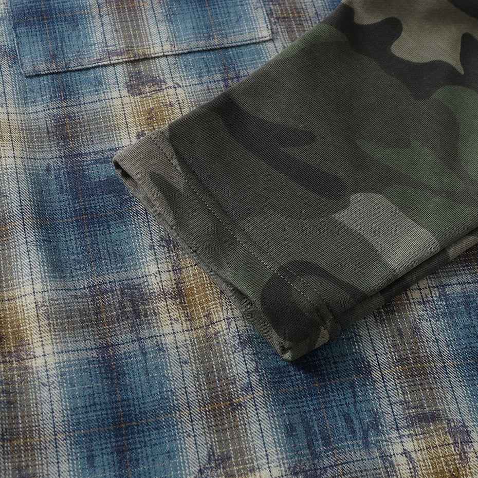 Streetwear Camouflage Patchwork Long Sleeve Button Shirt