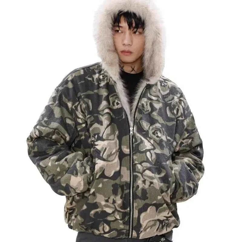Warm Camouflage Faux Fur Hooded Parka Jacket
