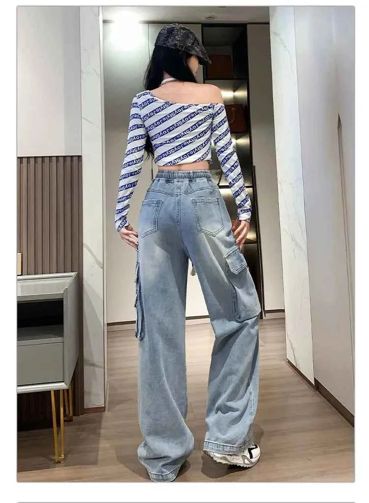 Utility Vibe High Waist Wide Leg Denim Cargo Jeans