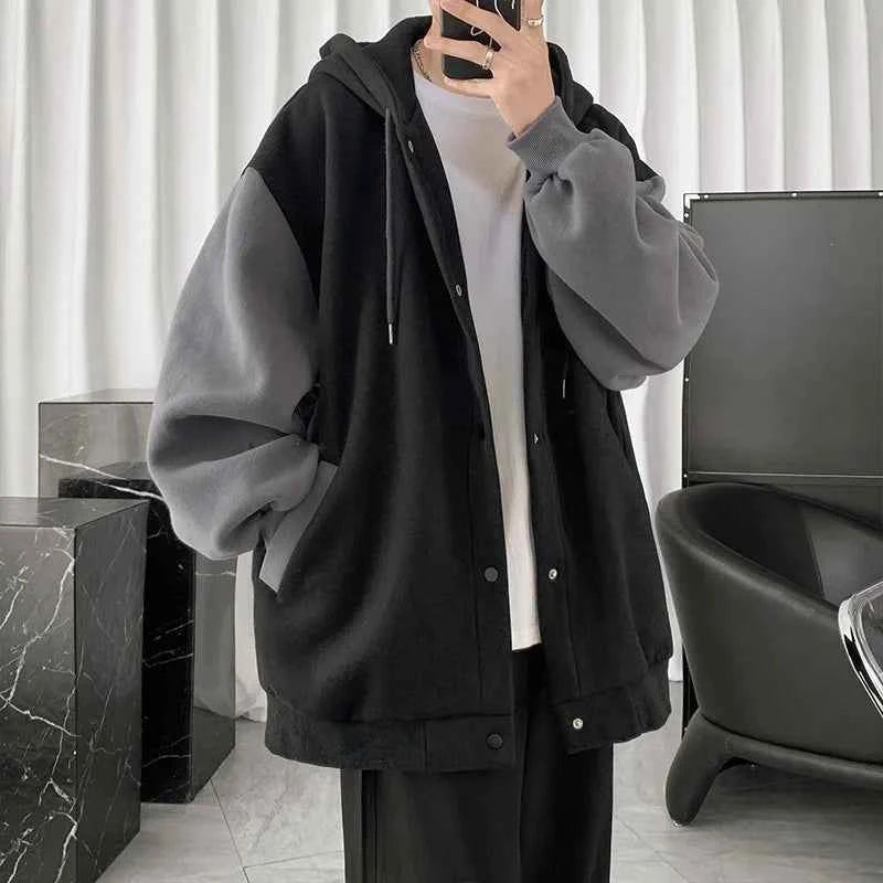 Korean Style Simple Single Breasted Hooded Sweatshirt