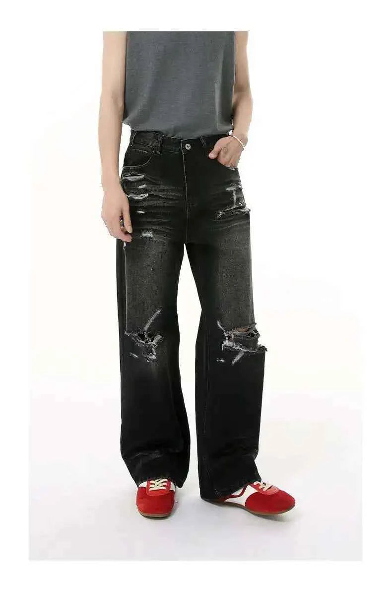 High Quality Wornout Burr Straight Jeans