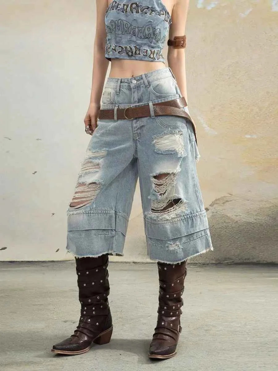 Vintage Ripped Loose Fit Wide Jeans