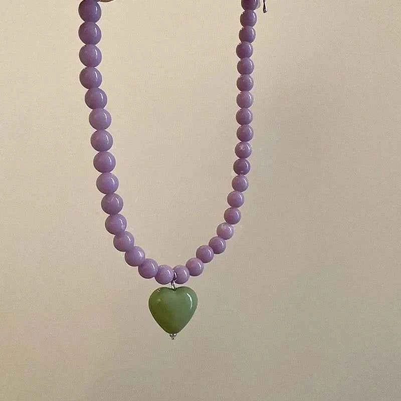 Colorful Heart Pendant Beaded Necklace