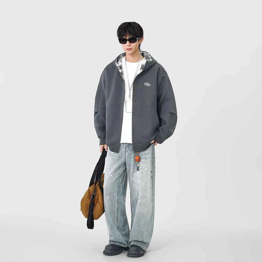 Y2K Warm Plaid Lined Zip-Up Hooded Sweatshirt
