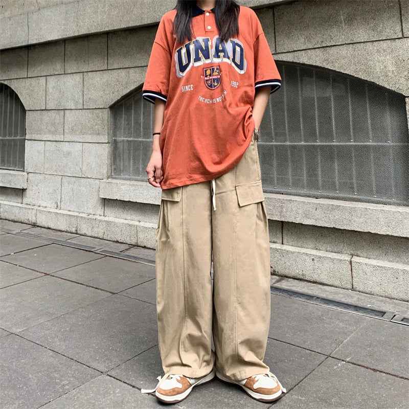 Comfortable Solid Color Wide Leg Cargo Pants