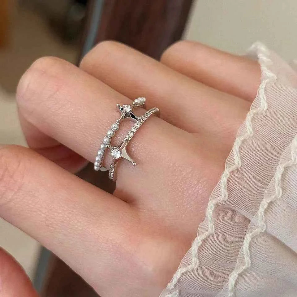 Romantic Pearl Double Layer Star Ring