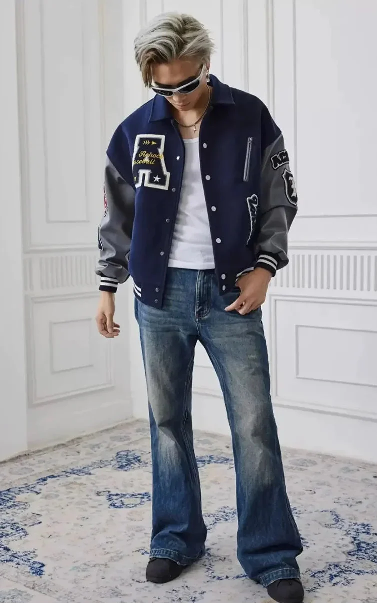 Effortless Embroidered Baseball Varsity Jacket - Luxuryurbanwear