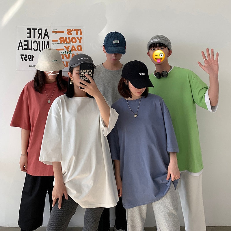 Loose Round Neck Plain T-Shirt