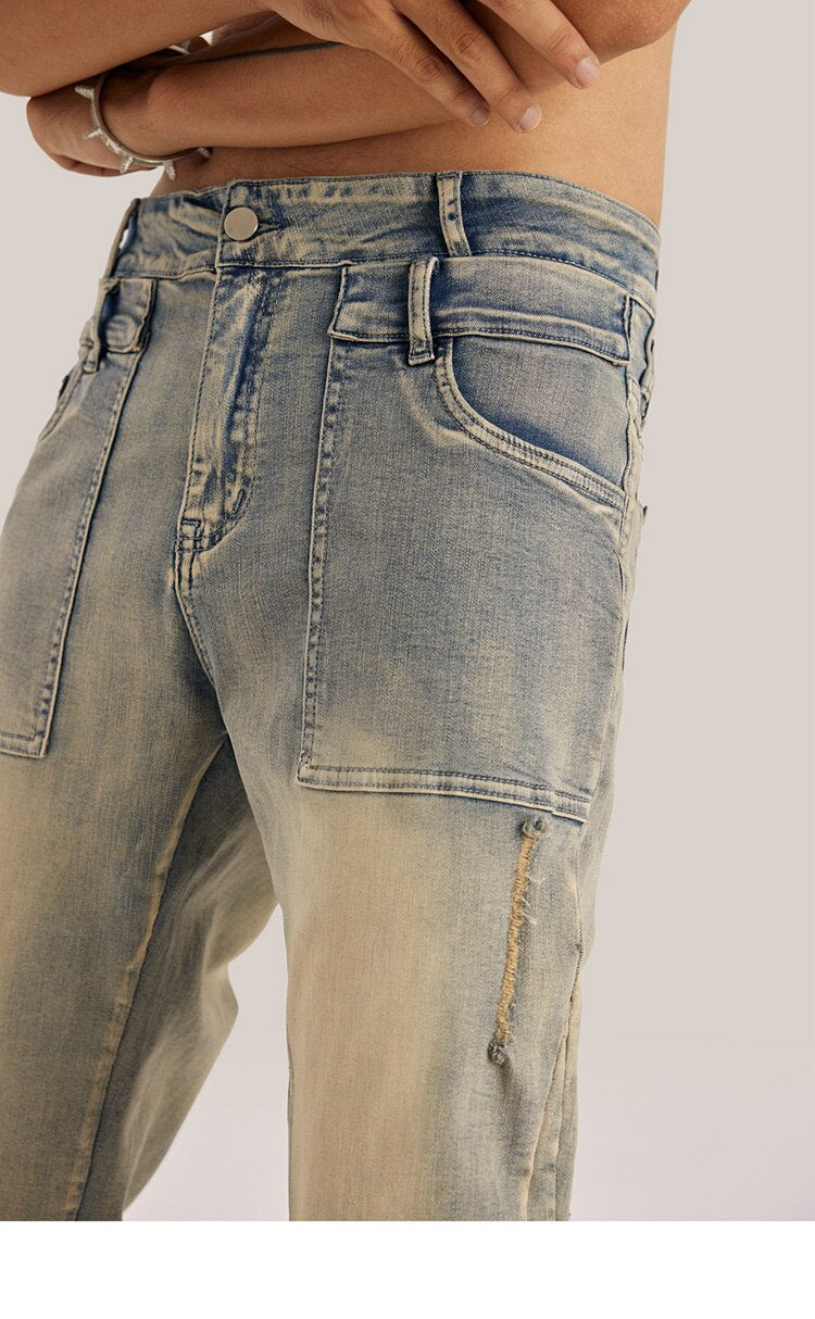 Retro Distressed Ankle Zipper Style Pants