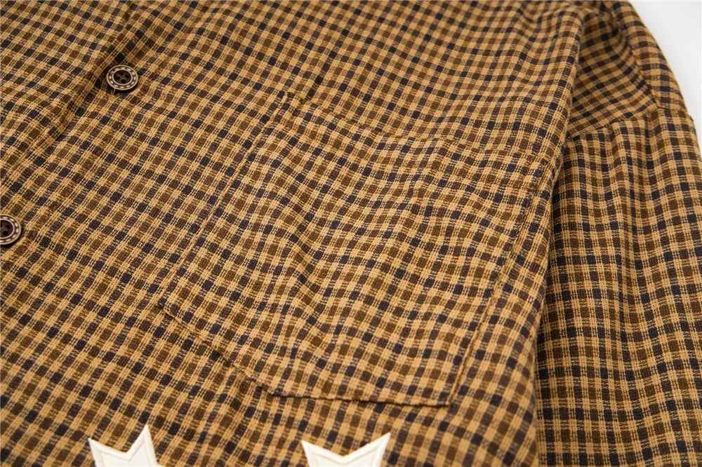 Plaid Sheep Embroidered Hip Hop Long Sleeve Shirt