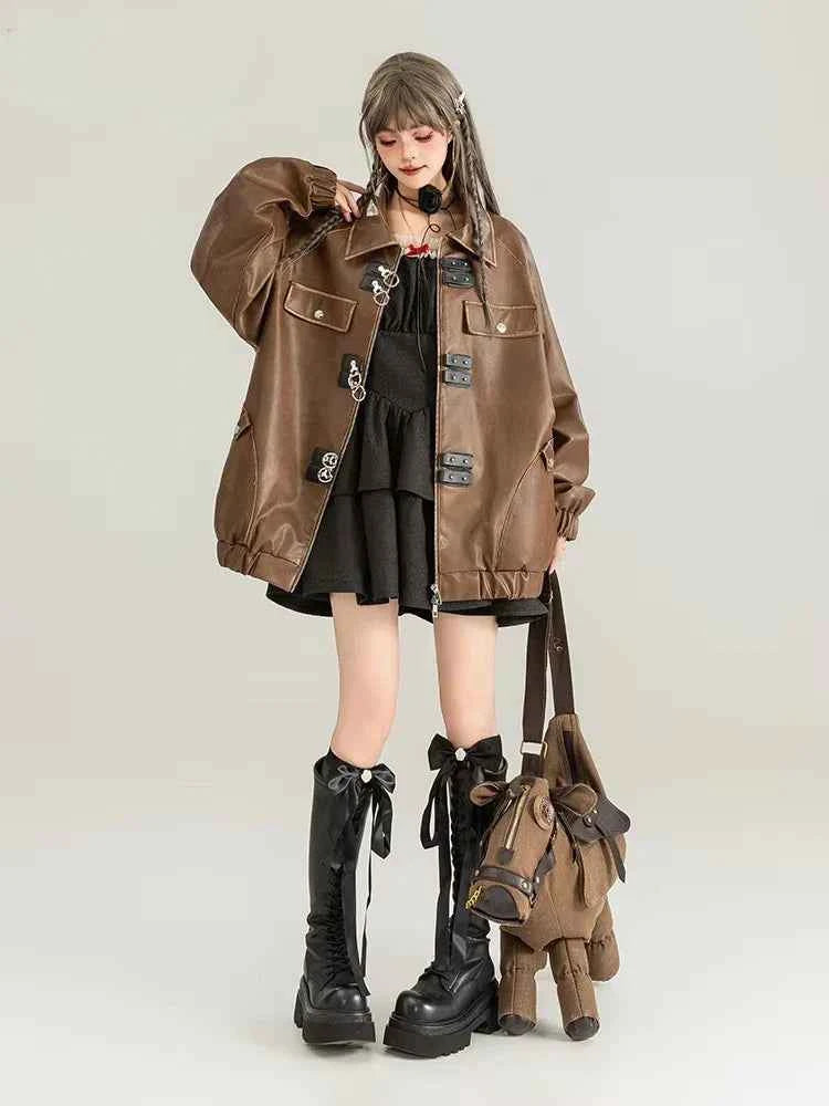 Classic Distressed Brown Faux Leather Jacket