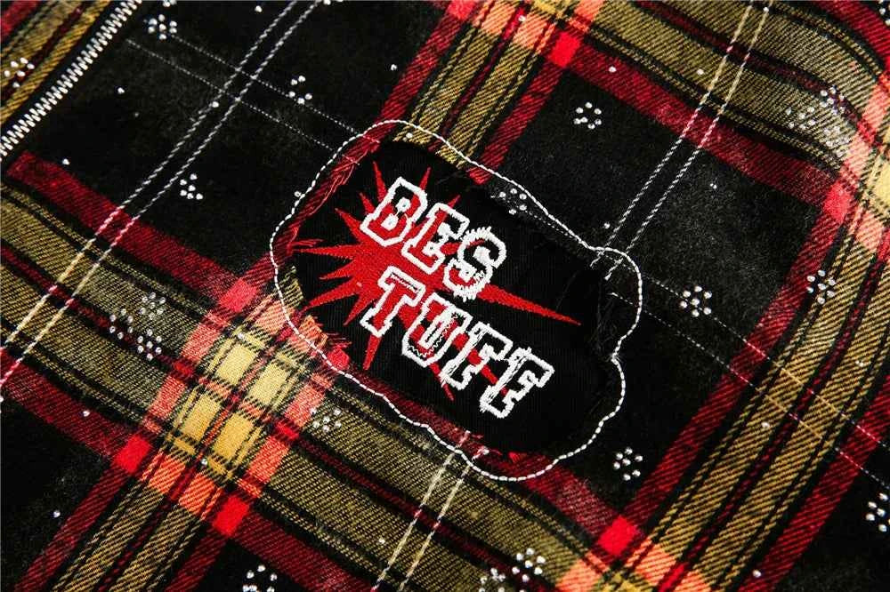 Plaid American Style Fake Two Piece Hooded Sweatshirt
