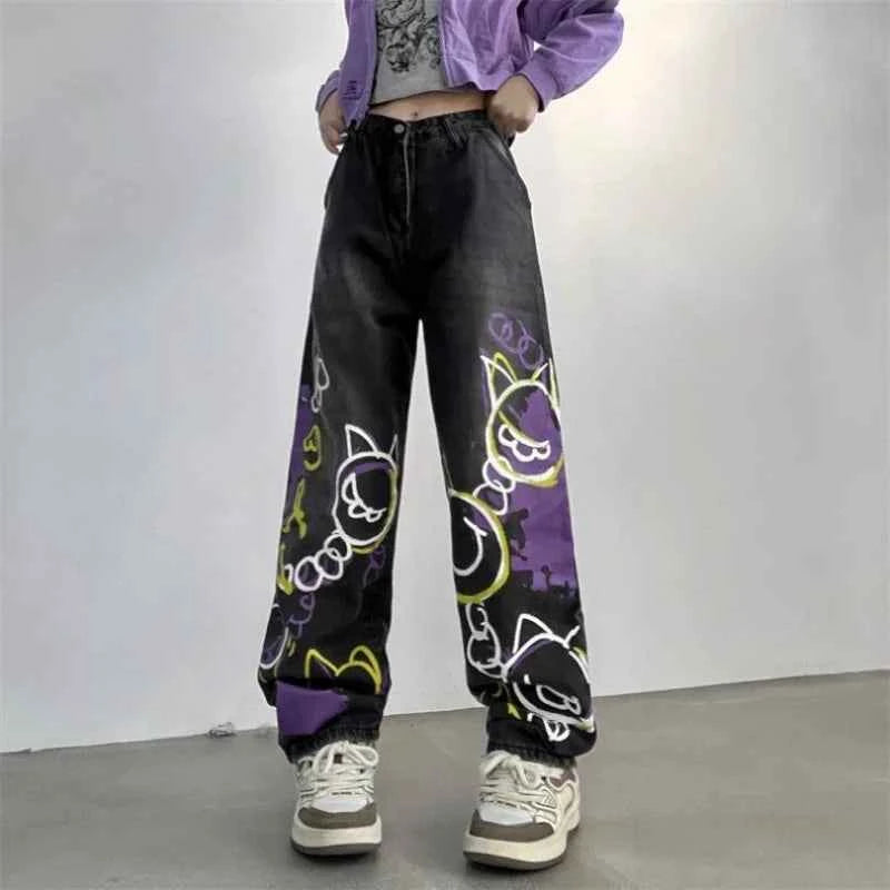 Vintage Y2K Hand-Painted High Waist Jeans