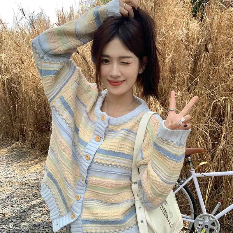 Women Cool Relax Soft Striped Cardigan