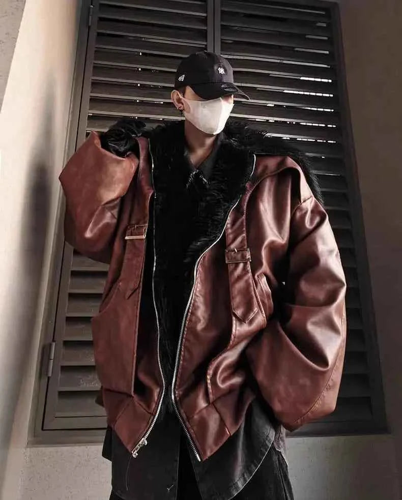 Luxurious High Quality Faux Fur Leather Hooded Jacket