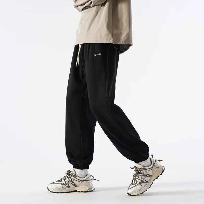 Vintage Letter Embroidered Elastic Waist Sweatpants
