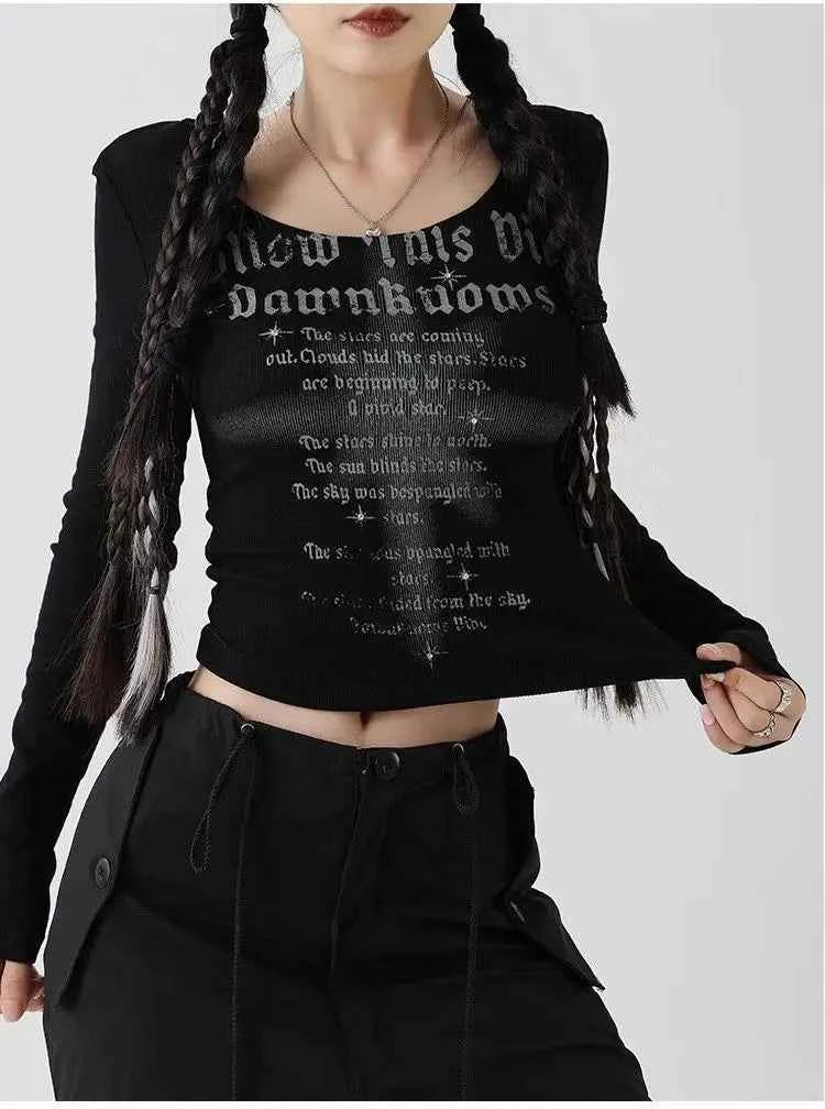 Retro American Letter Printed Velvet T-Shirt