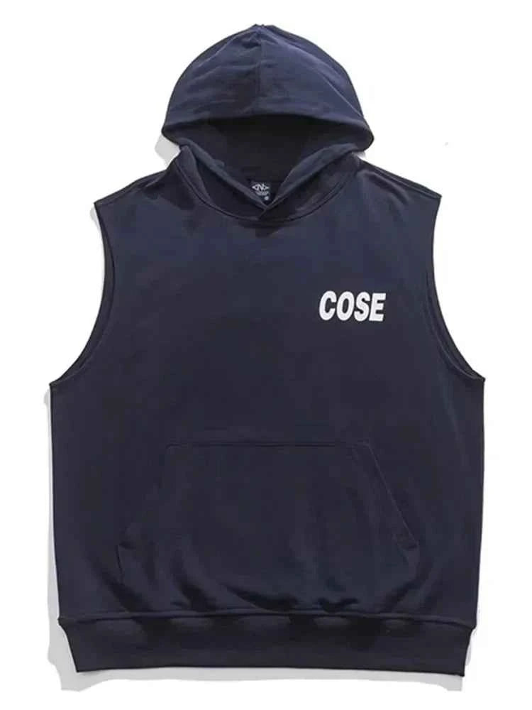 Sleeveless Cotton Letter Printed Tank Hooded T-Shirt