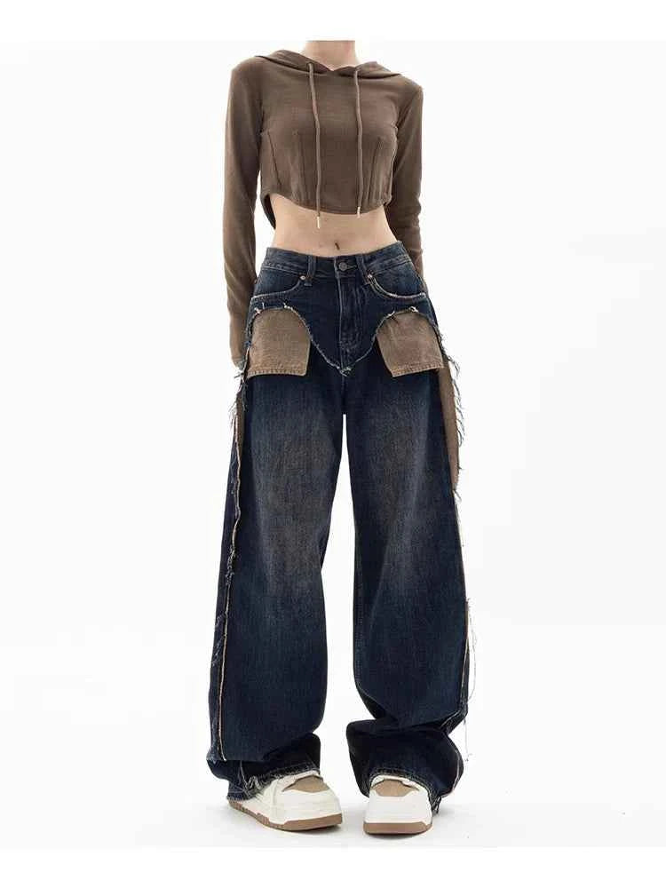 Vintage Patchwork High Waist Wide Leg Jeans