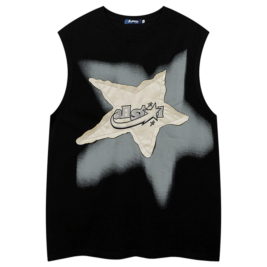 Star Patchwork Streetwear Oversized Vest
