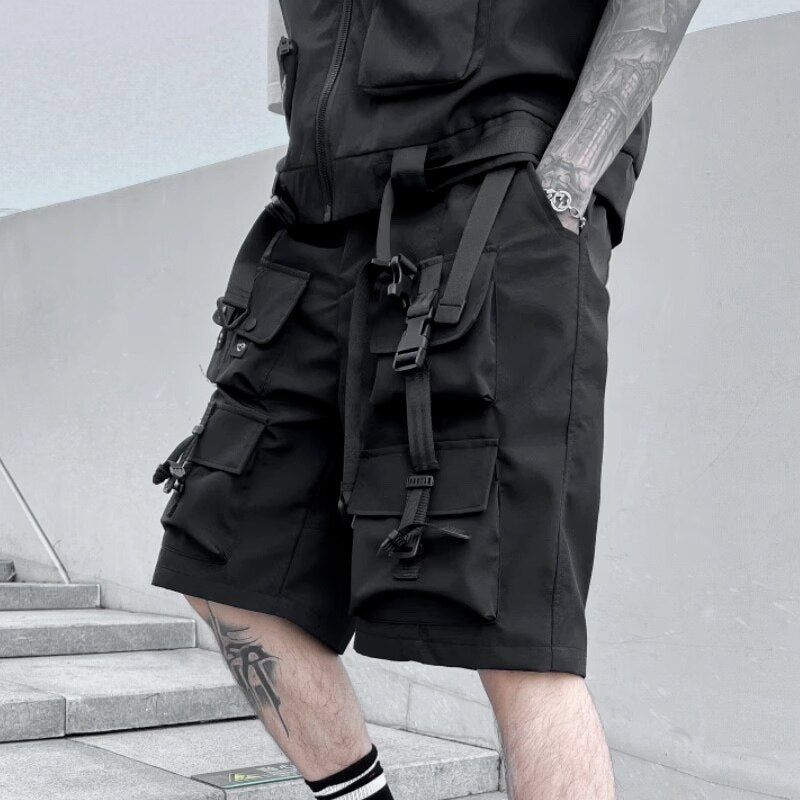 Darkwear Multiple Cargo Buckles Pockets Shorts