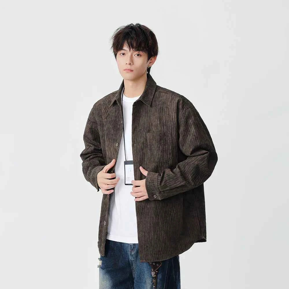 Distressed Corduroy Casual Long Sleeve Shirt