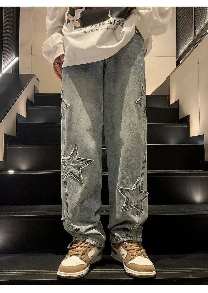Pentagon Star Embroidery Loose Style Pants