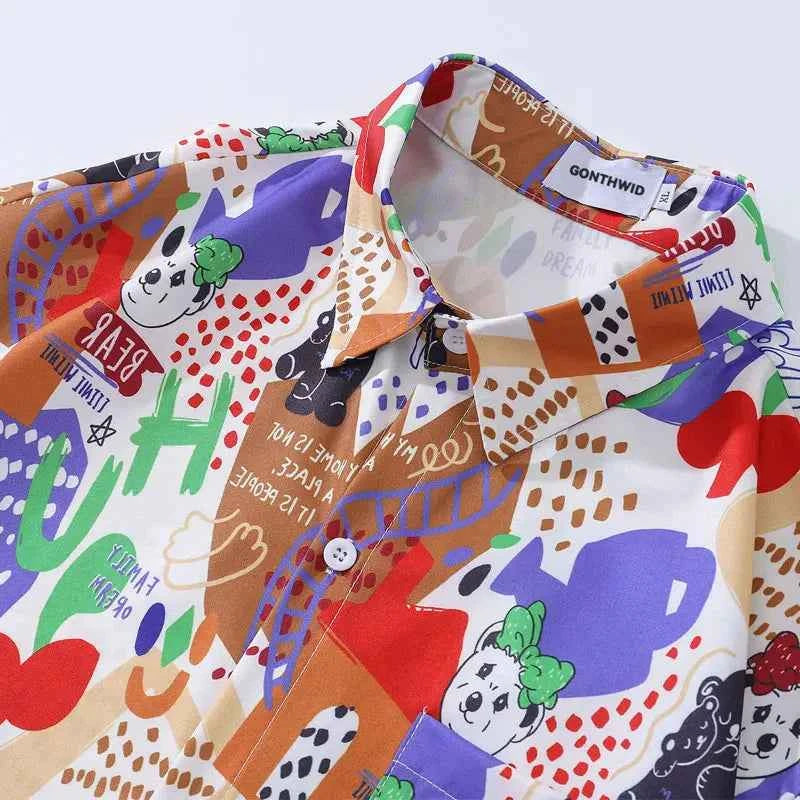 Colorful Cartoon Bear Graffiti Long Sleeve Shirt