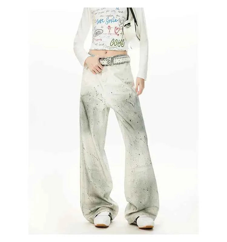 White Relaxed Fit Tie Dyed Straight Jeans