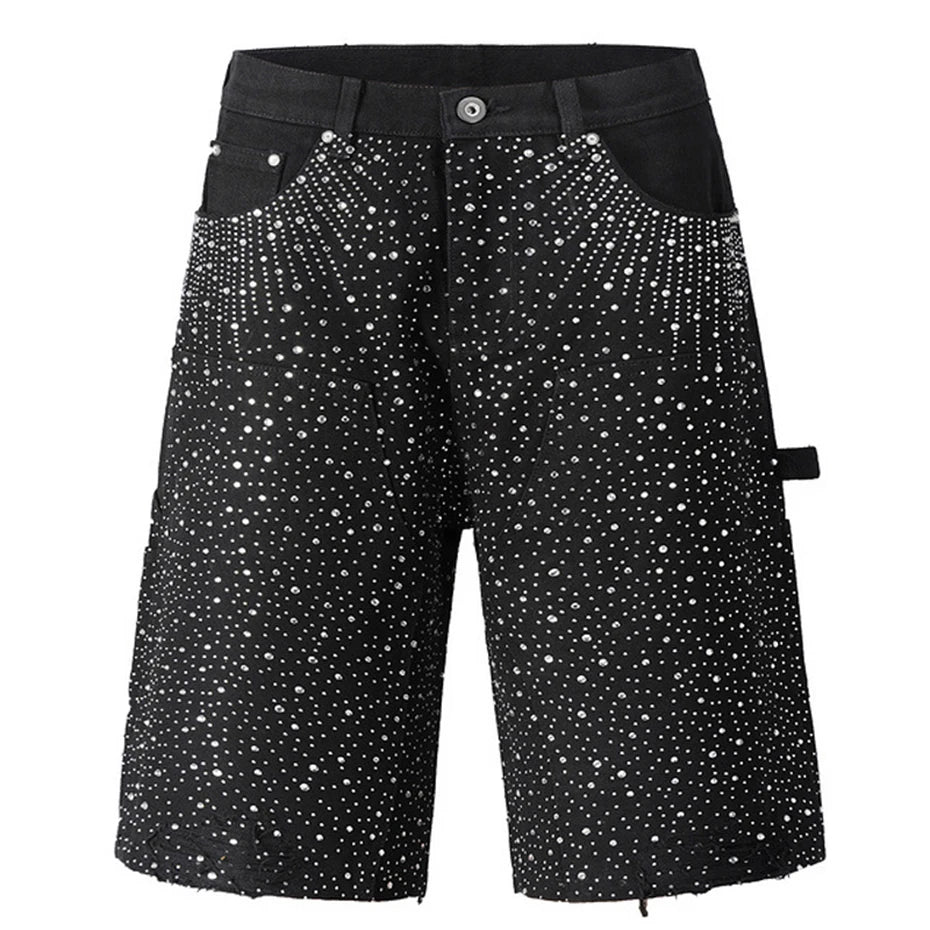 Streetwear Rhinestone Denim Shorts