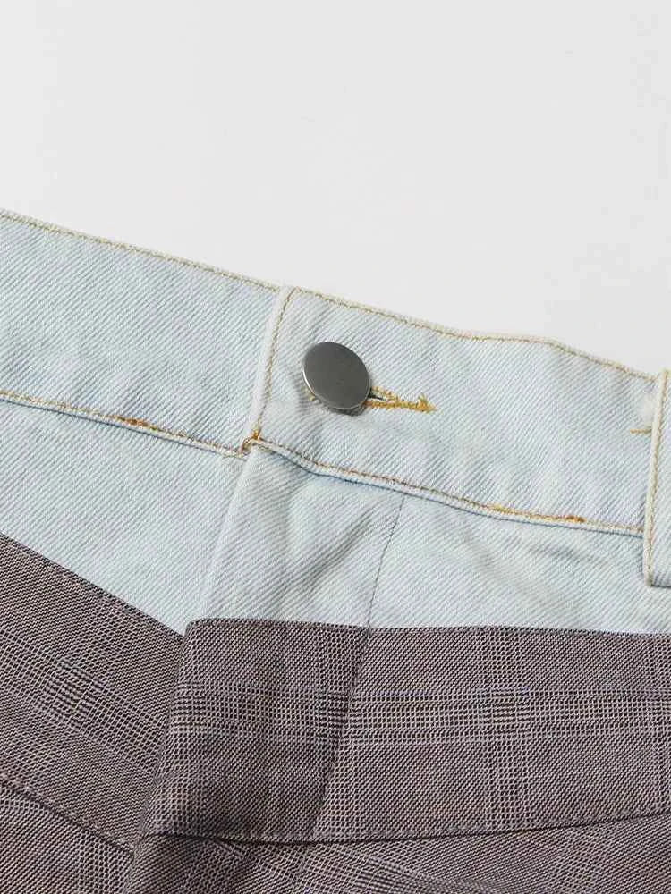 Double Plaid Patchwork High Waist Pants