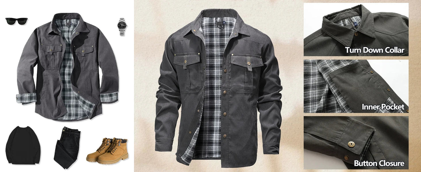 Flannel Lined Plaid Button-Up Jacket