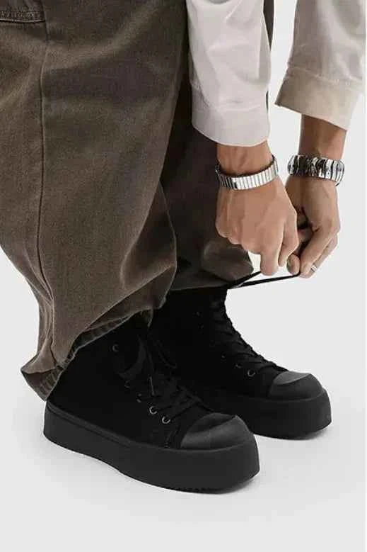 Black Slip Resistant Canvas Platform Sneakers