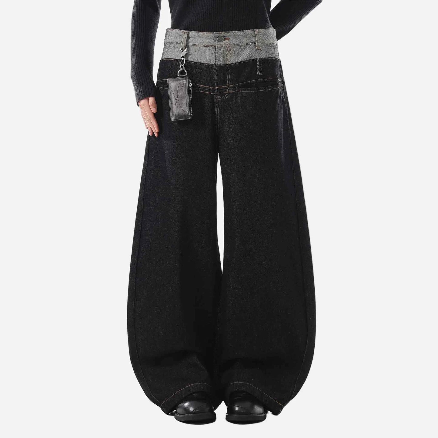Black Distressed Patchwork Loose Fit Jeans