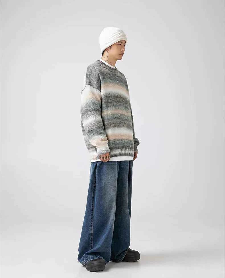 Cozy Gradient Striped Oversized Knitwear Sweater