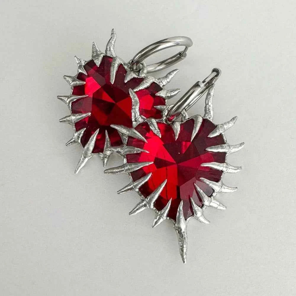Edgy Red Spiky Heart Dangle Earring