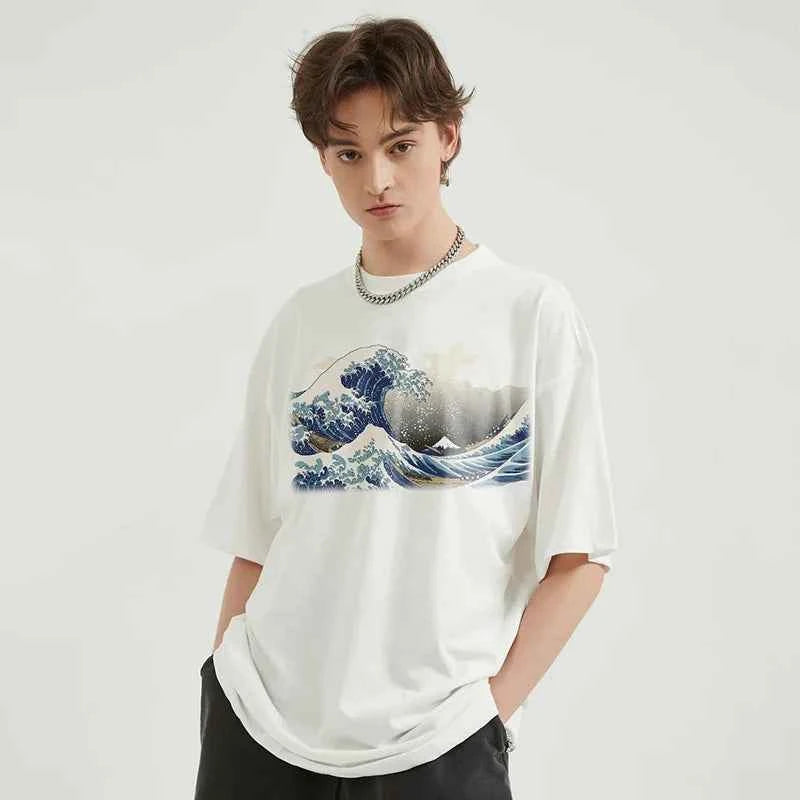 Japanese Style Great Wave Graphic Casual T-Shirt