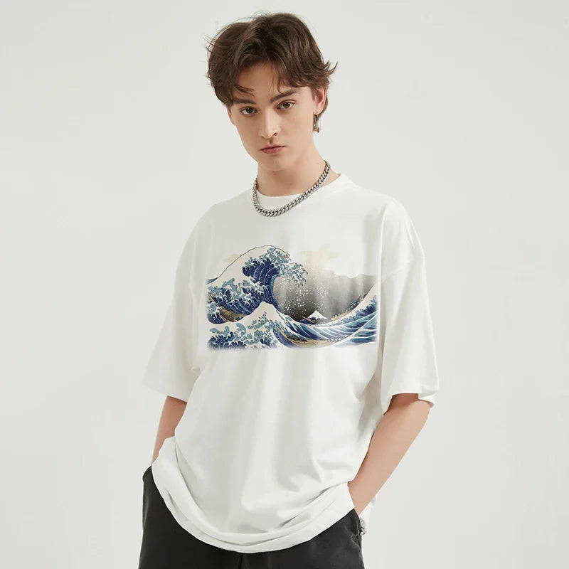 Ivory Tsunami Big Waves Graphic Loose T-Shirt