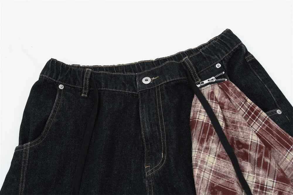 Streetwear Cool Patchwork Loose Fit Denim Short