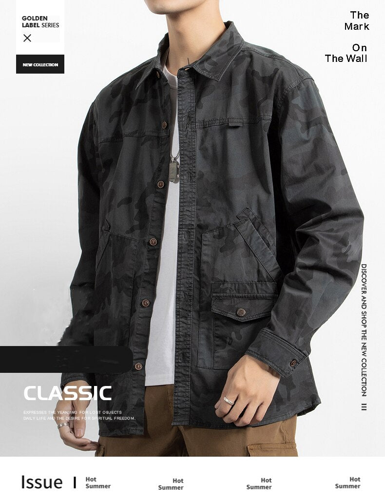 Classic Safari Camo Style Patch Pocket Jacket