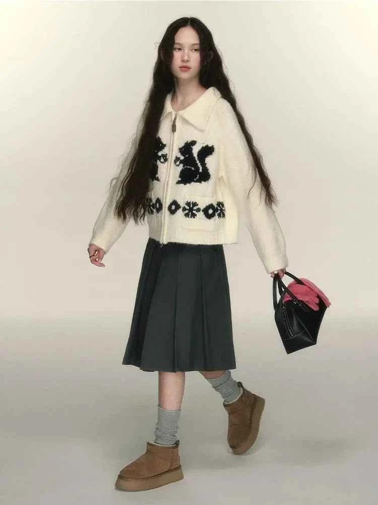 Cute Oversized Squirrel Graphic Cardigan